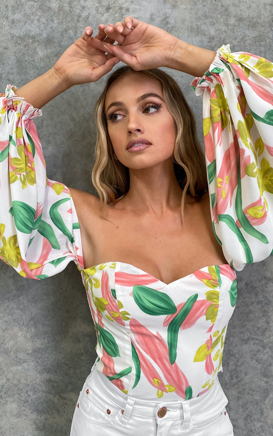 Decade Top - Green Pink Floral