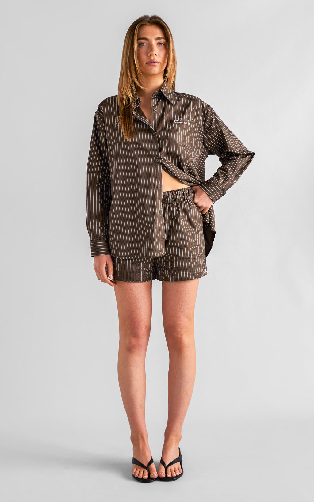Deezu Oversized Shirt - Chocolate Brown Stripes