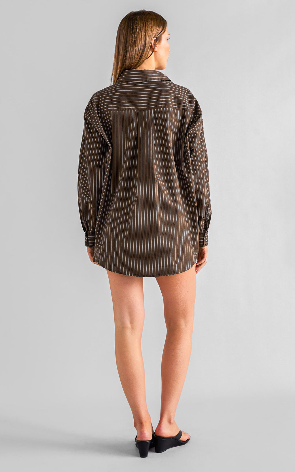 Deezu Oversized Shirt - Chocolate Brown Stripes