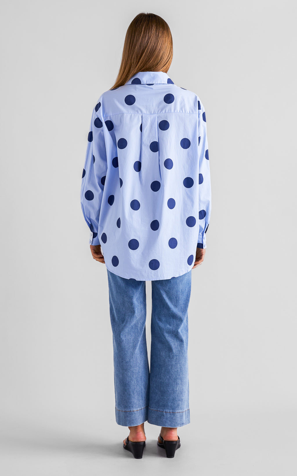 Deezu Oversized Shirt - Light Blue Navy Polka Dot