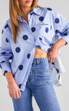 Deezu Oversized Shirt - Light Blue Navy Polka Dot