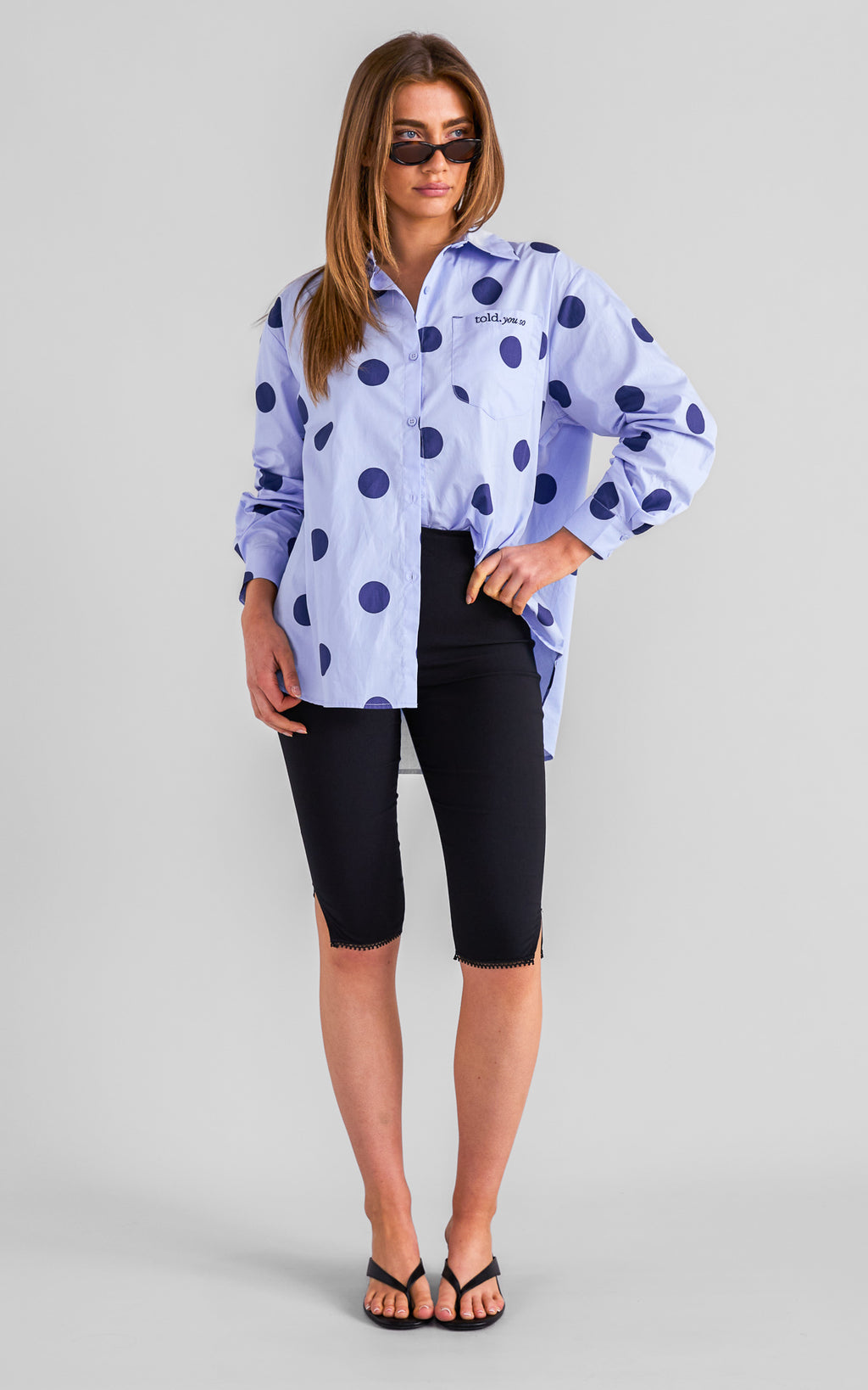 Deezu Oversized Shirt - Light Blue Navy Polka Dot