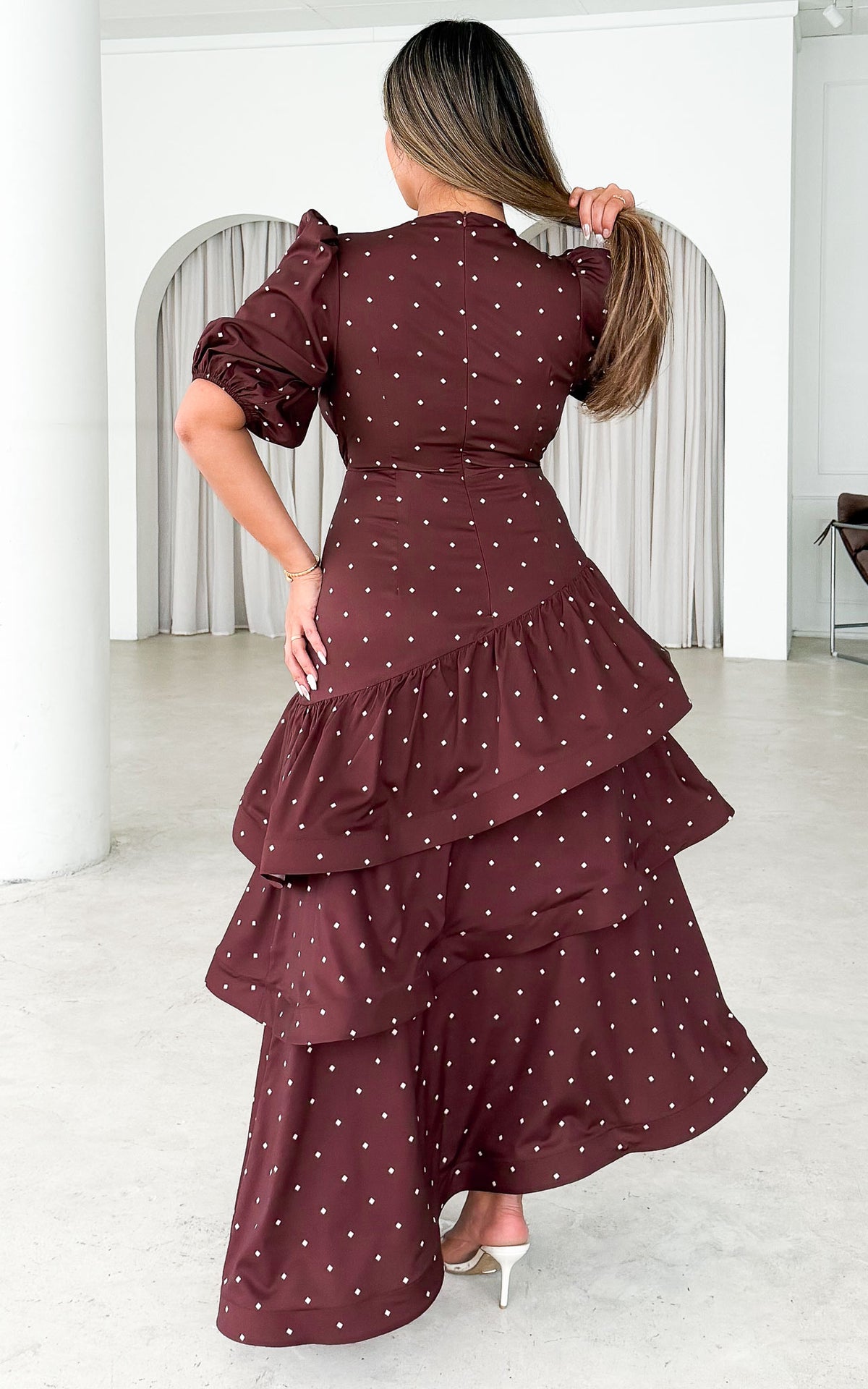 Deja Maxi Dress - Chocolate Brown Cream Diamond