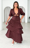 Deja Maxi Dress - Chocolate Brown Cream Diamond