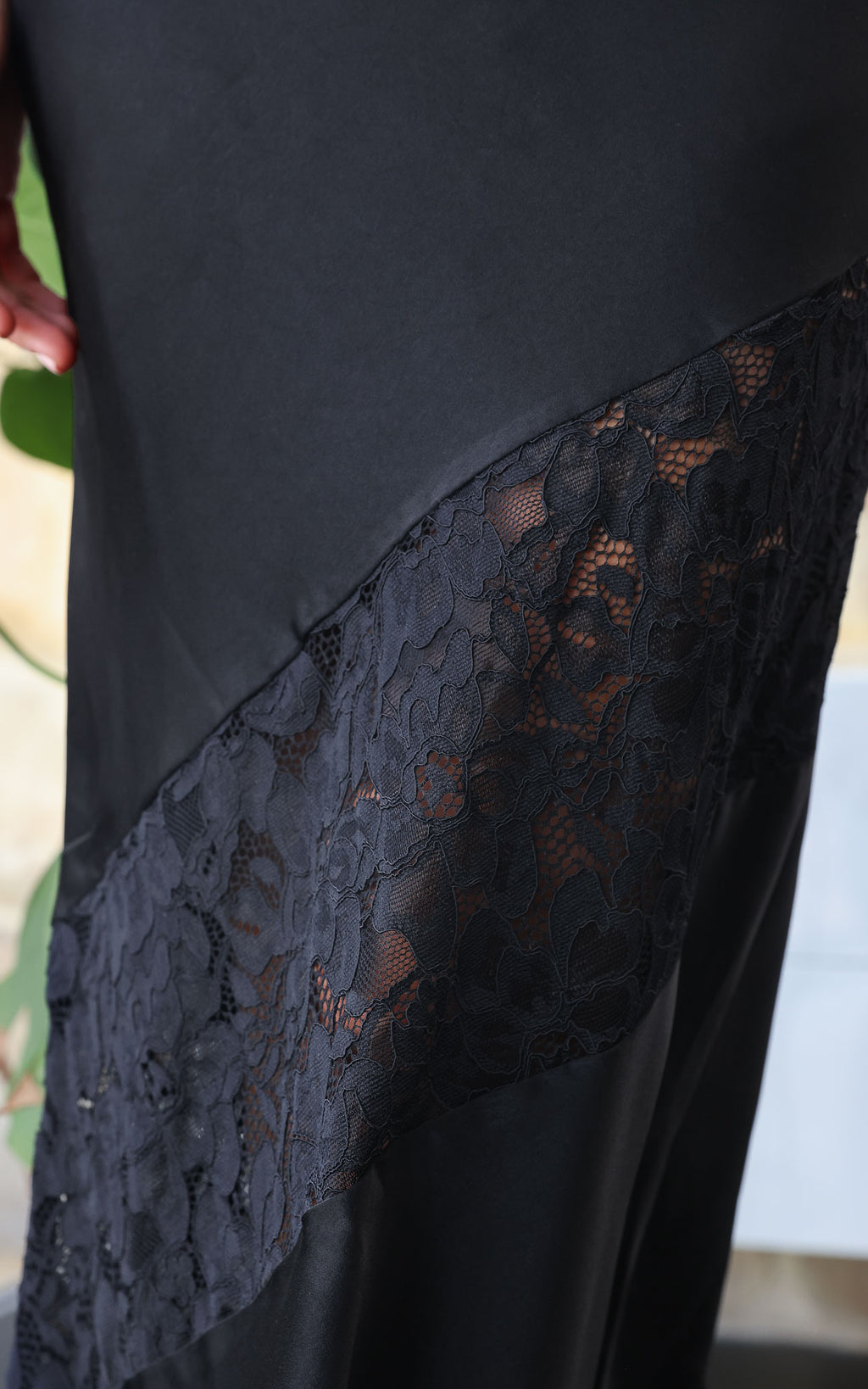 Delphine Diagonal Lace Panel Maxi Dress - Black
