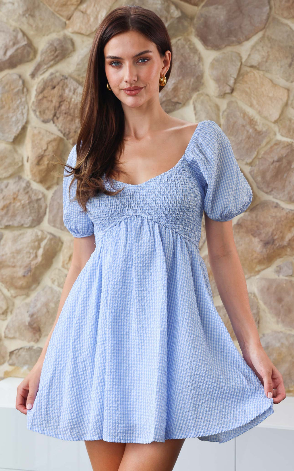 Dorothy Mini Dress - Blue Gingham Crinkle