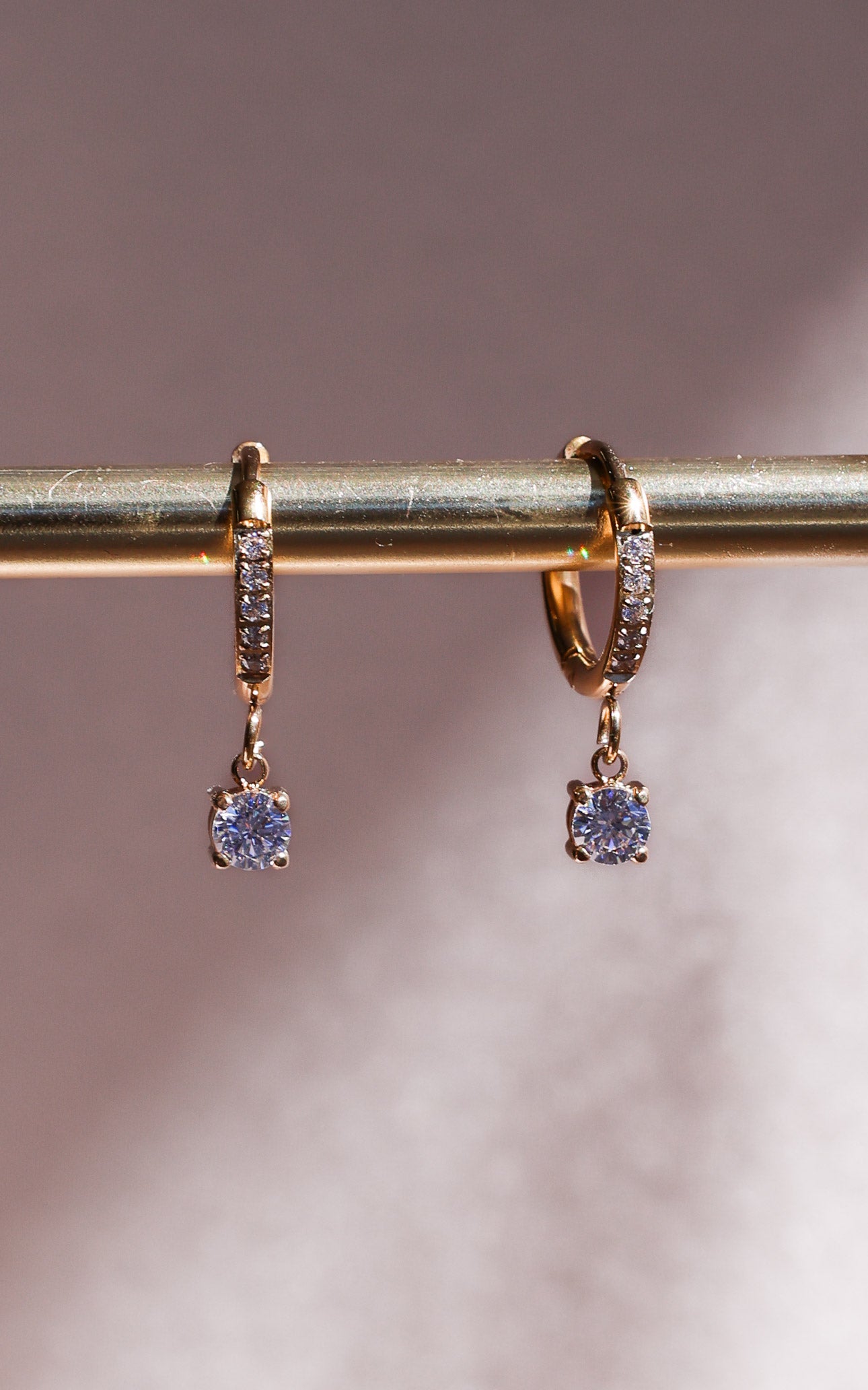 Ebbe Dainty Hoop Charm Earrings - Gold Diamante