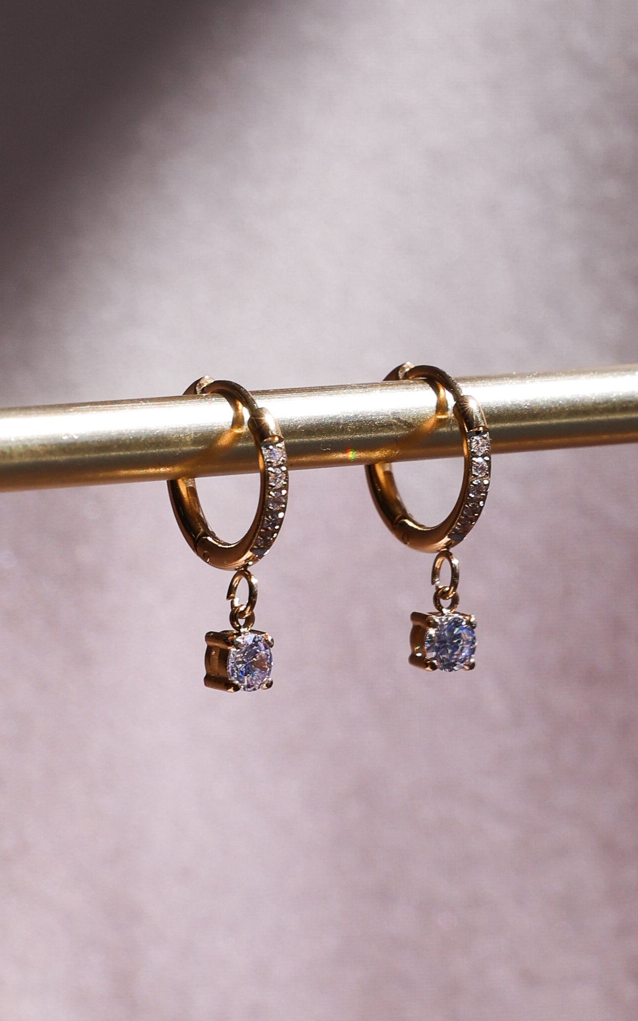 Ebbe Dainty Hoop Charm Earrings - Gold Diamante
