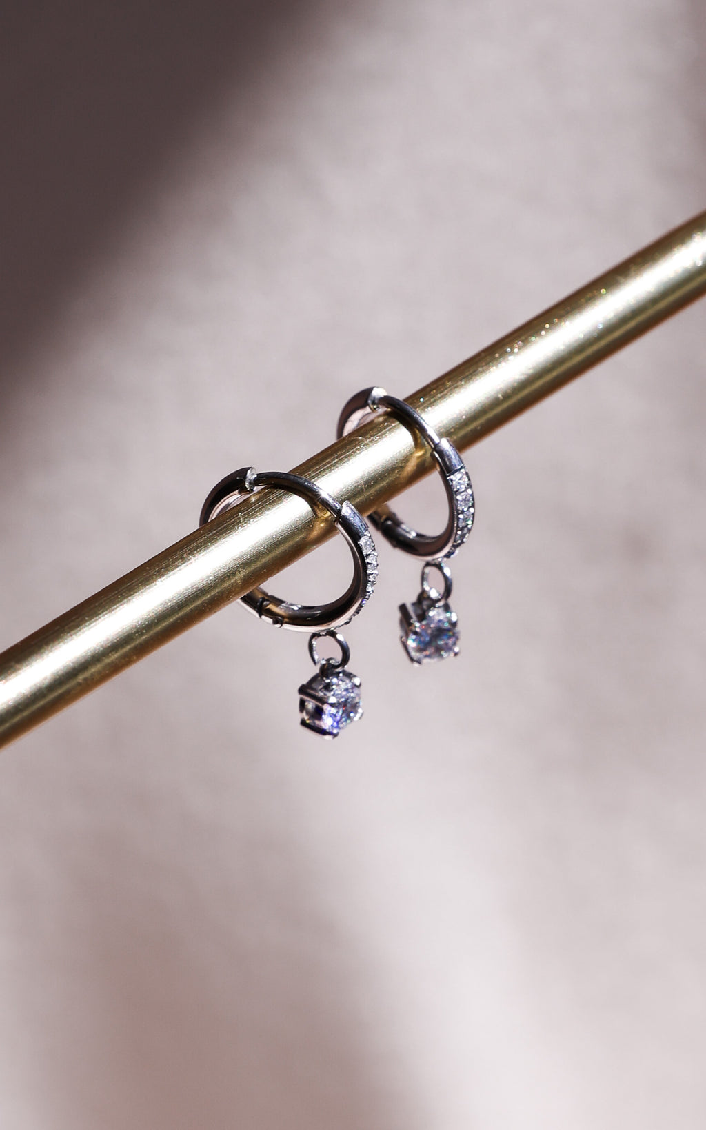 Ebbe Dainty Hoop Charm Earrings - Silver Diamante
