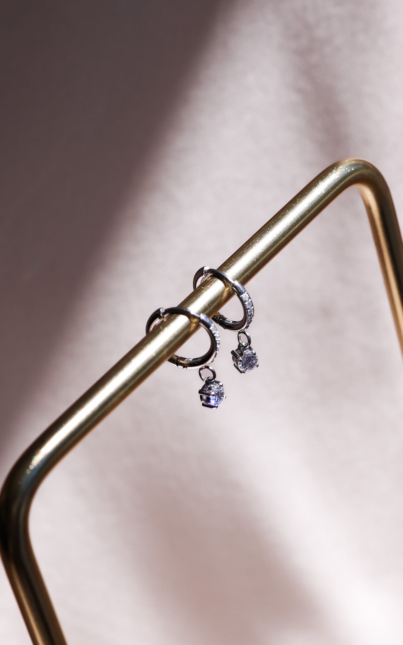 Ebbe Dainty Hoop Charm Earrings - Silver Diamante