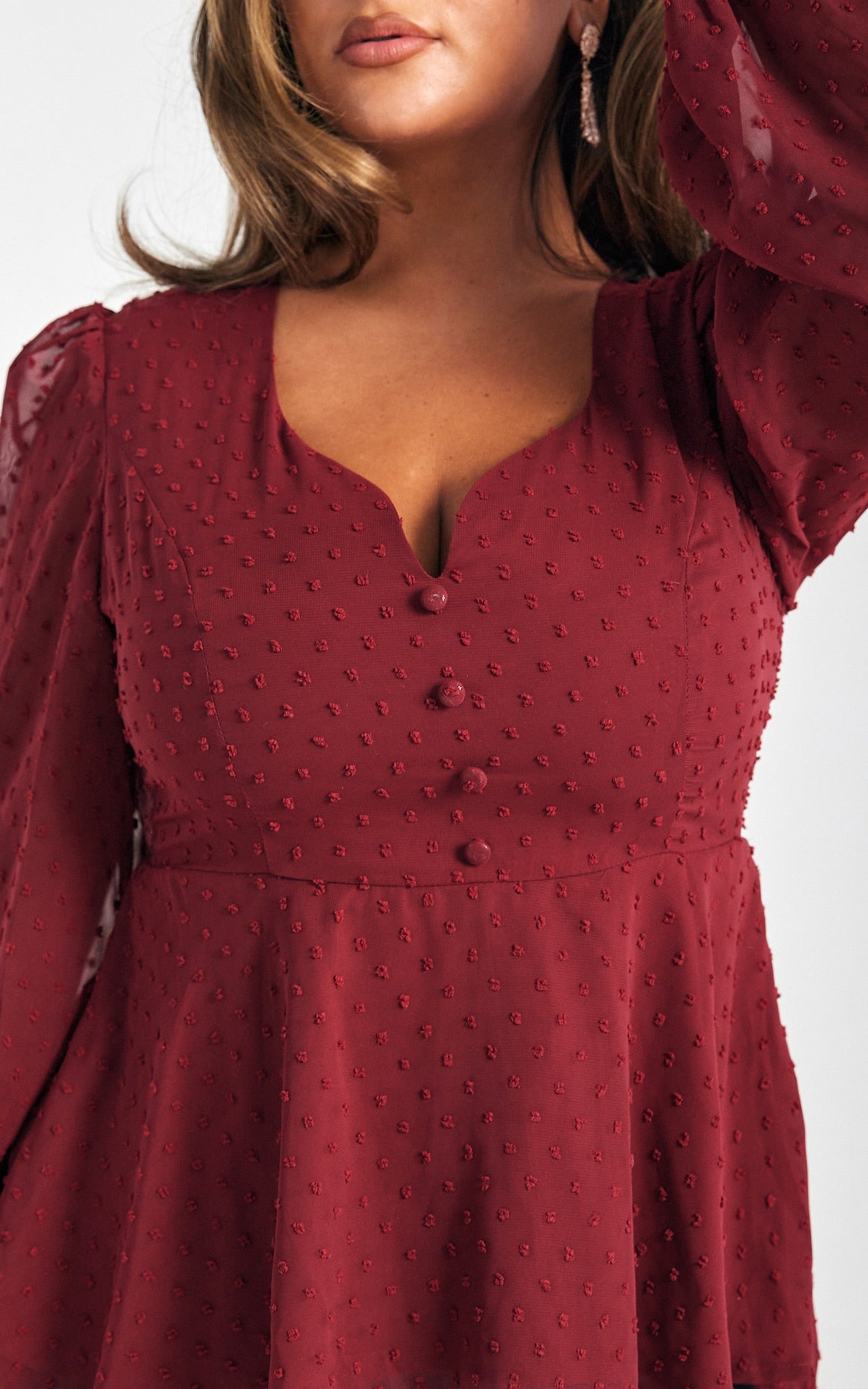 Edwina Peplum Top - Wine Texture