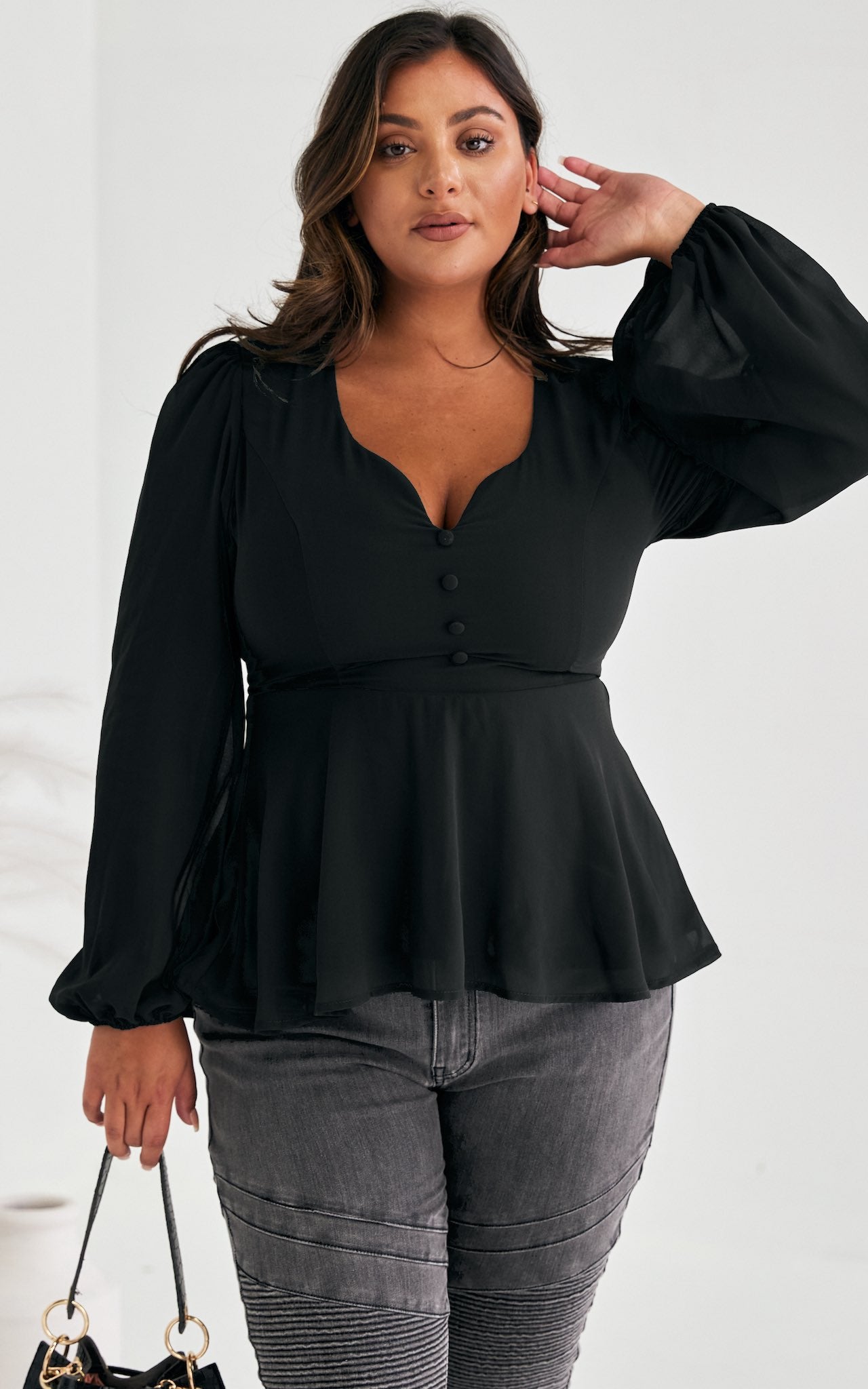 Edwina Peplum Top - Black