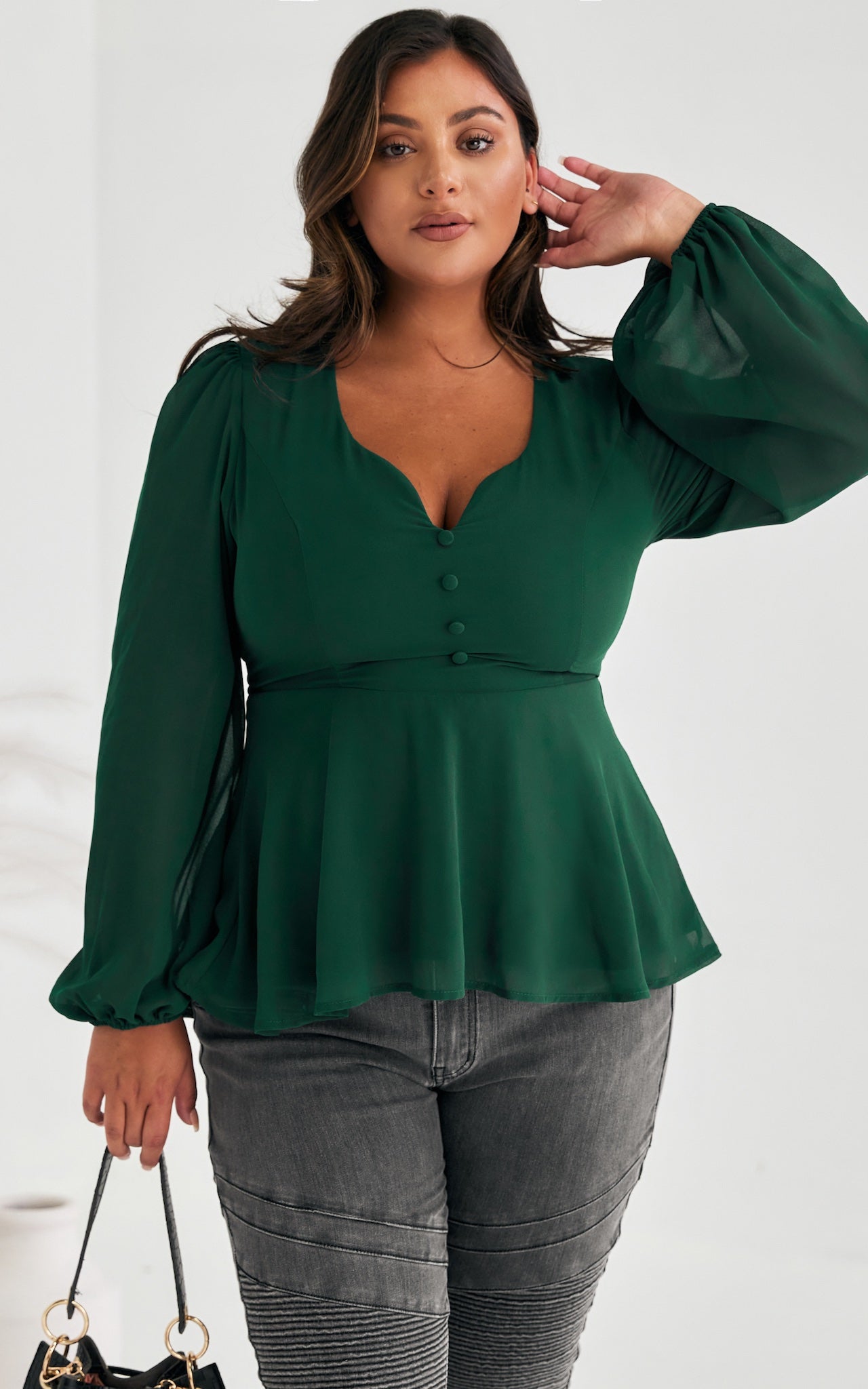 Edwina Peplum Top - Emerald