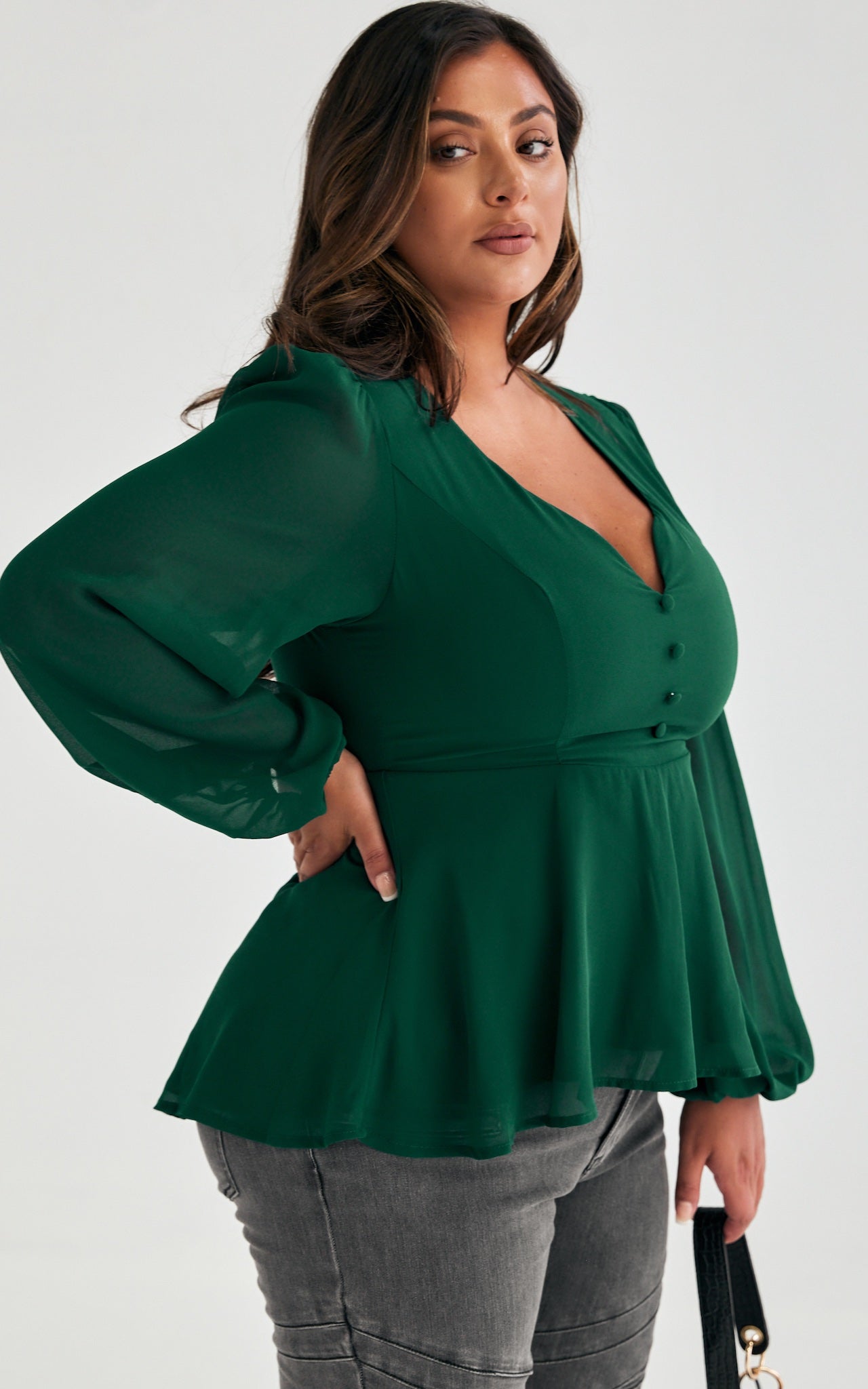 Edwina Peplum Top - Emerald