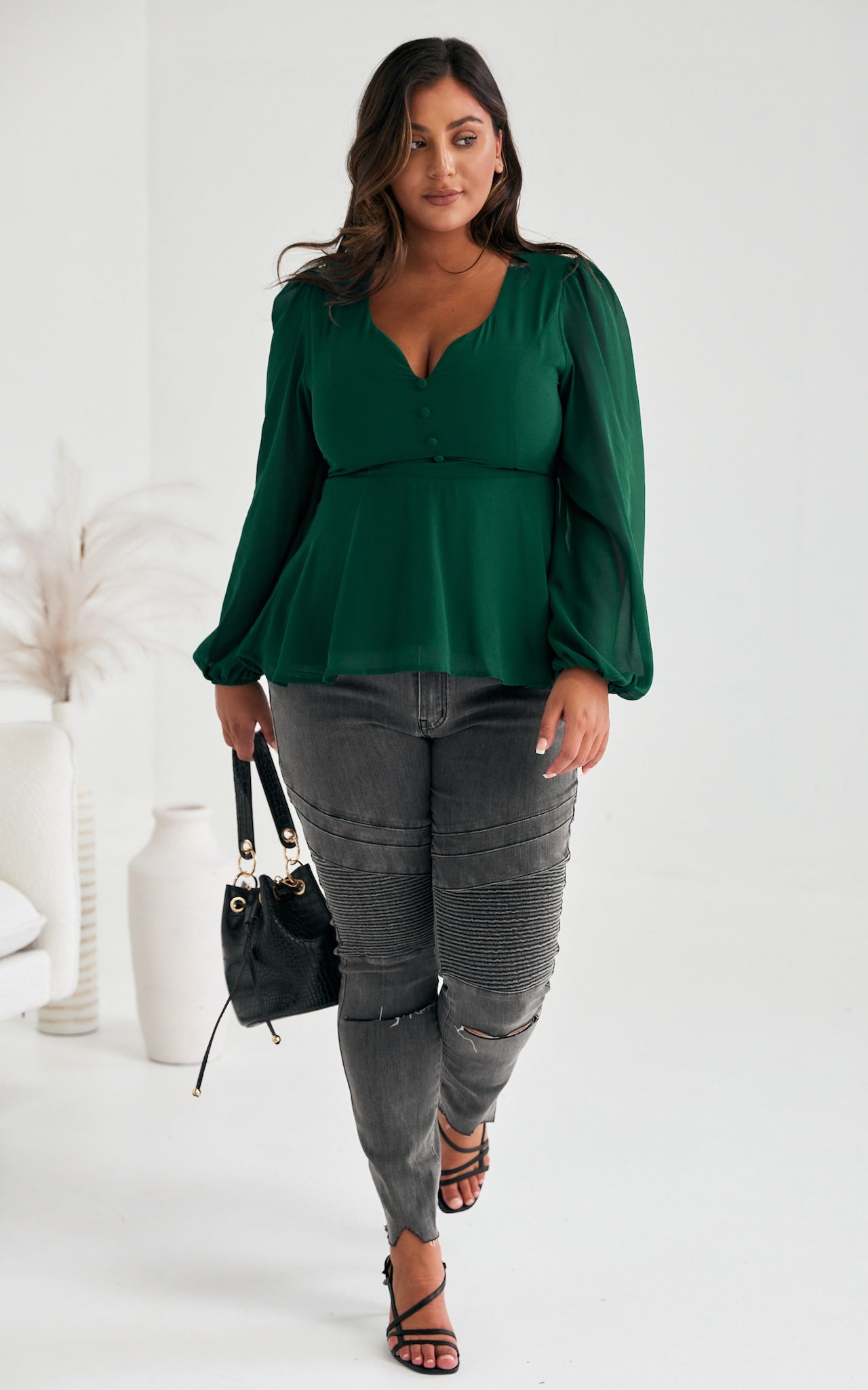 Edwina Peplum Top - Emerald