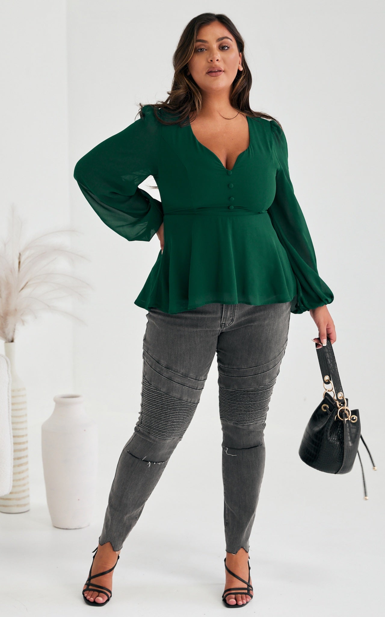 Edwina Peplum Top - Emerald