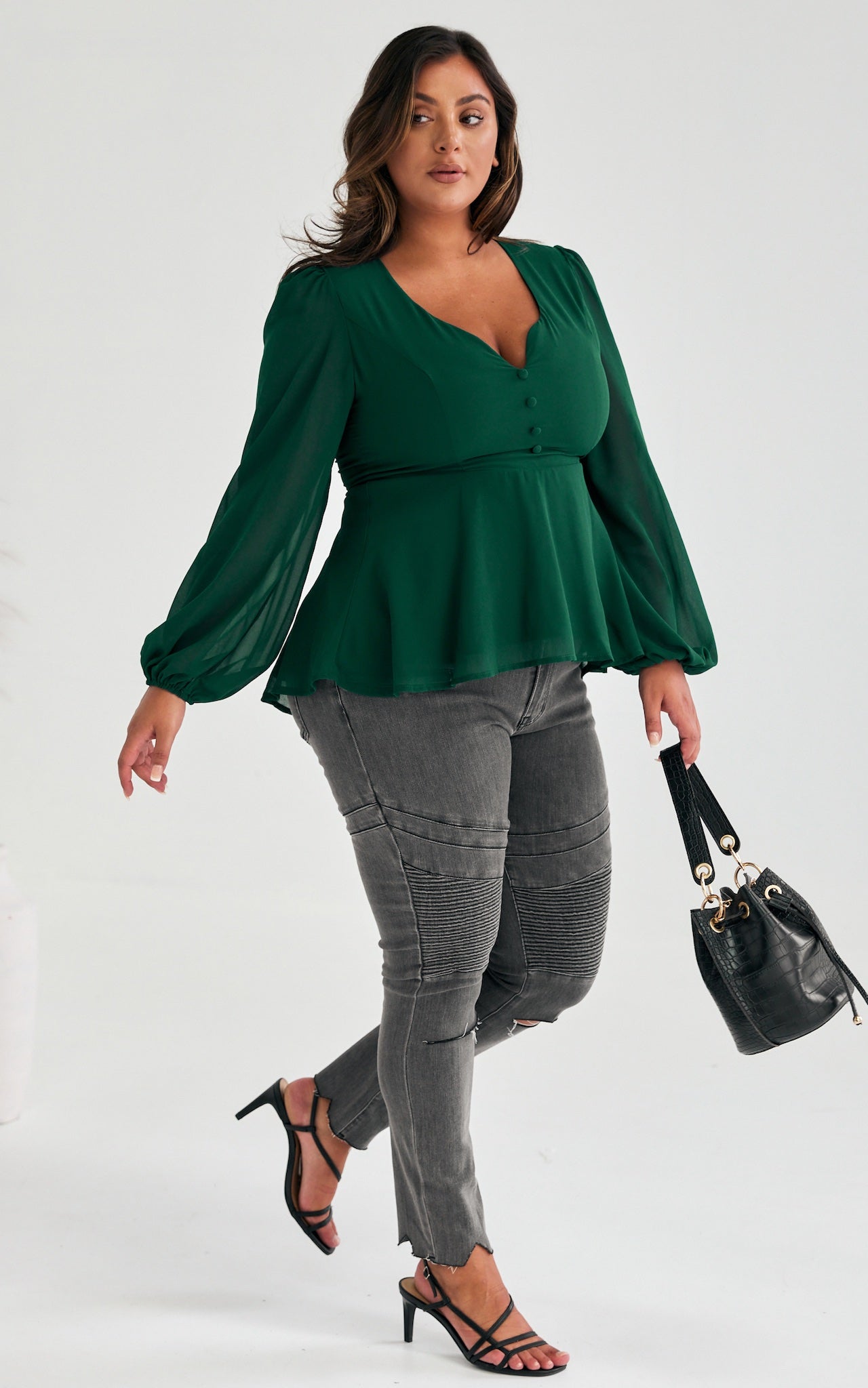 Edwina Peplum Top - Emerald