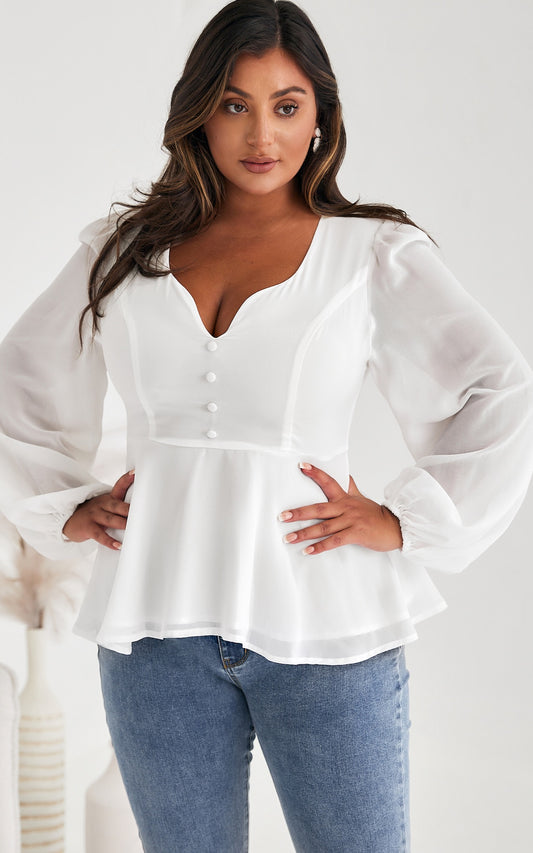 Edwina Peplum Top - White