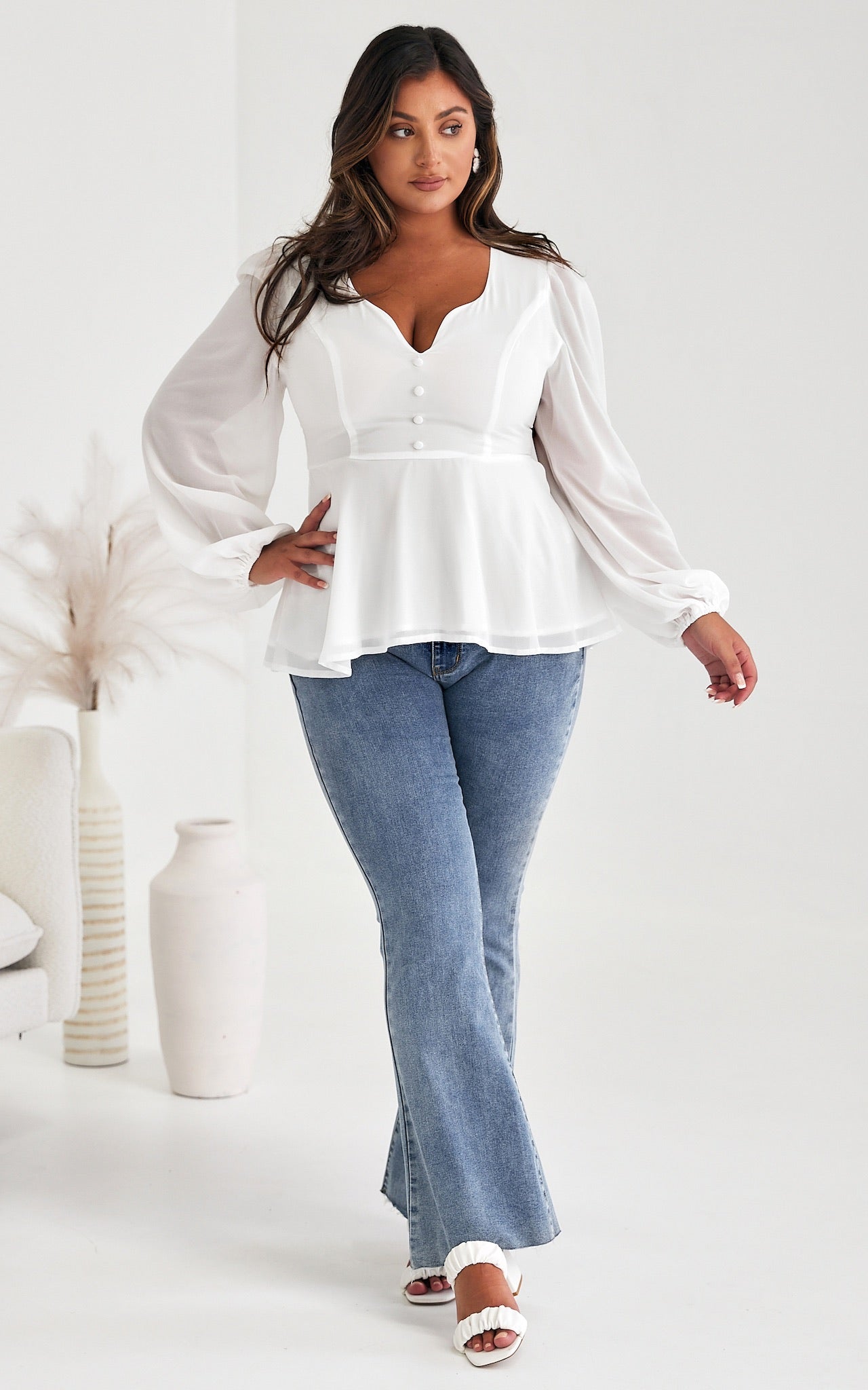 Edwina Peplum Top - White