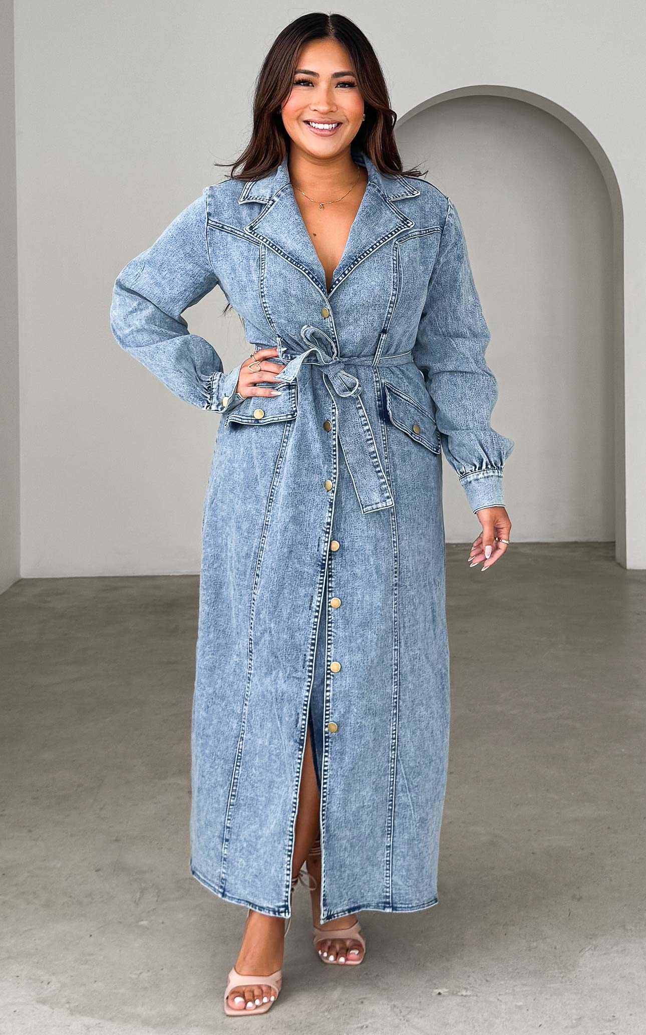 Elara Denim Maxi Dress - Blue