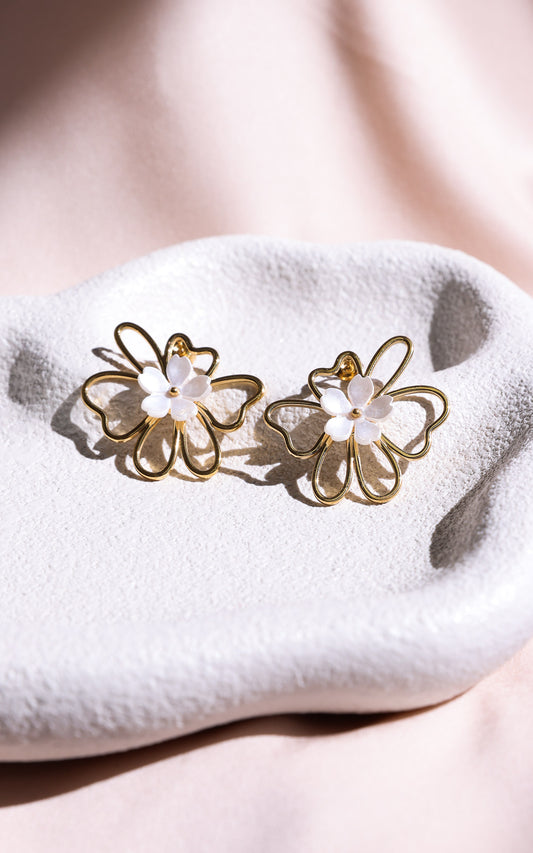 Ellea Stud Earrings - Gold Double Flower