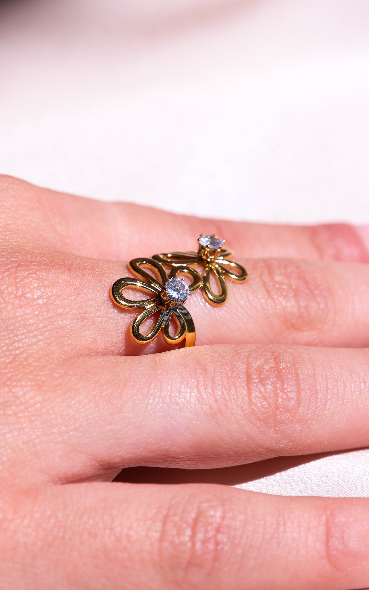 Elliana Ring - Gold Double Flower Diamante