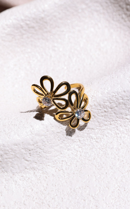 Elliana Ring - Gold Double Flower Diamante