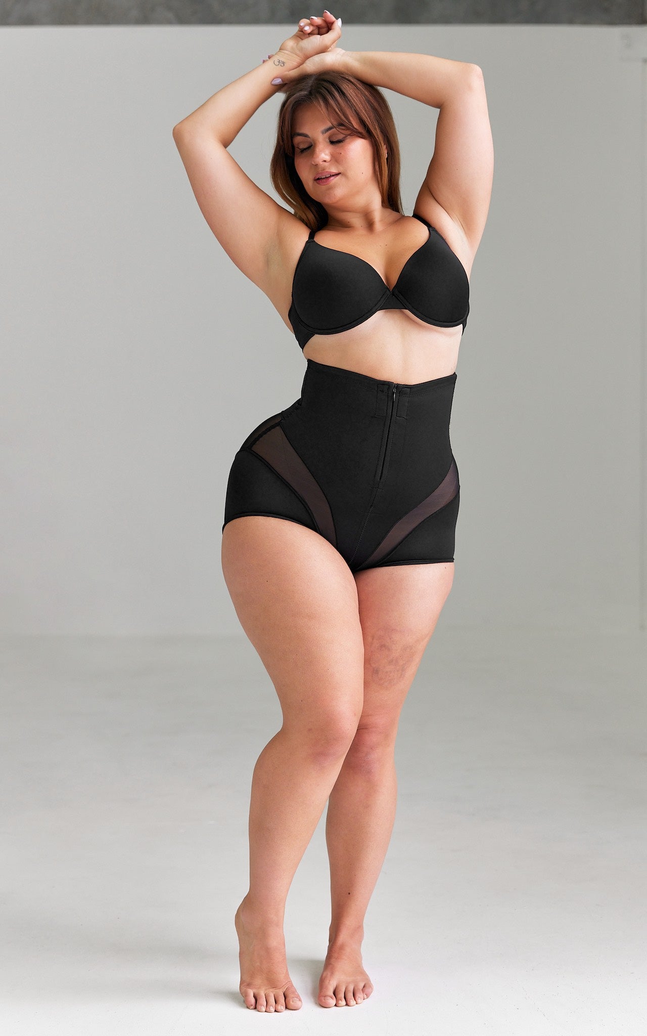 Ellie High Waisted Zipper Open Front Closure Shapewear Briefs - Black