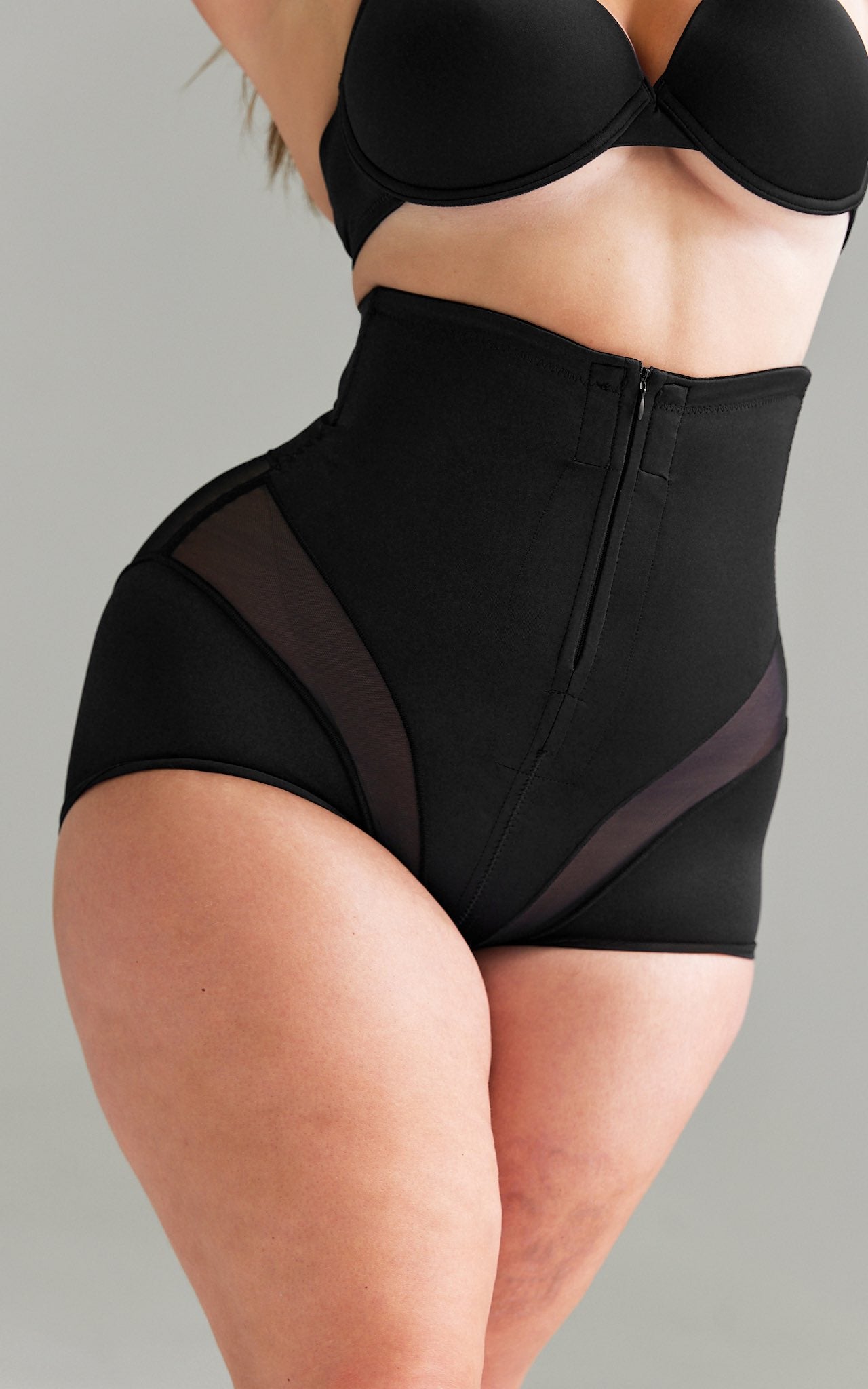 Ellie High Waisted Zipper Open Front Closure Shapewear Briefs - Black