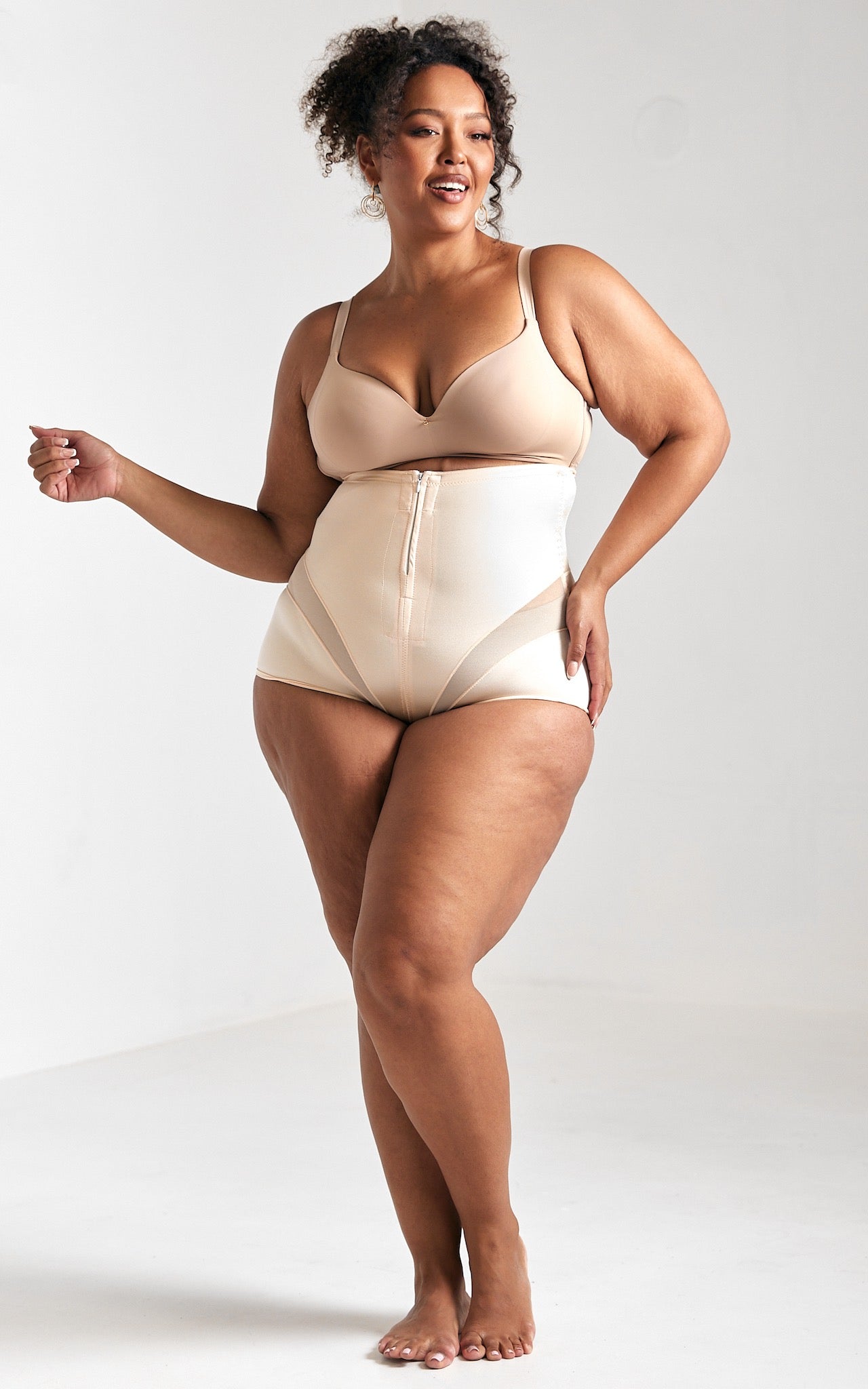 Ellie High Waisted Zipper Open Front Closure Shapewear Briefs - Nude