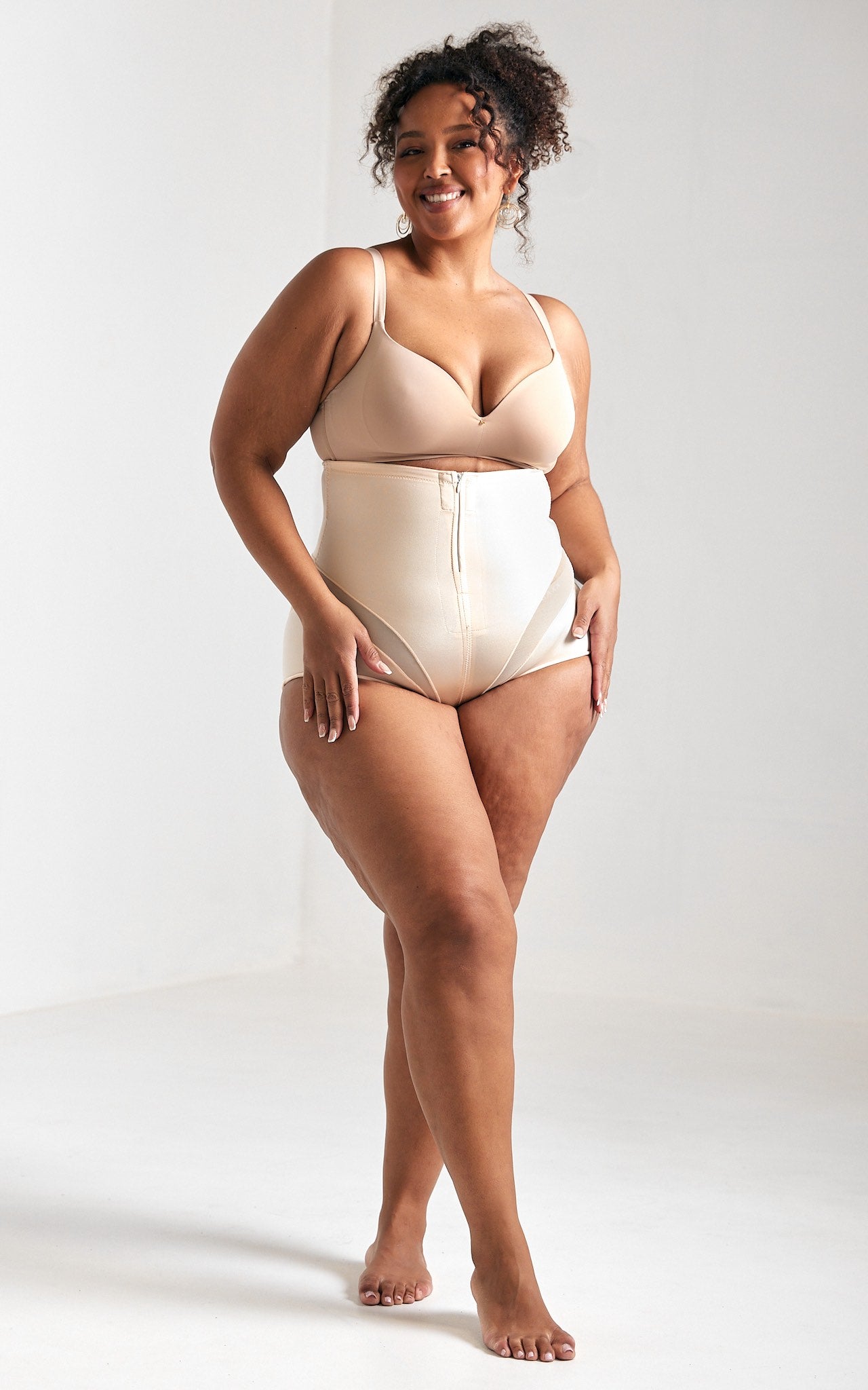 Ellie High Waisted Zipper Open Front Closure Shapewear Briefs - Nude