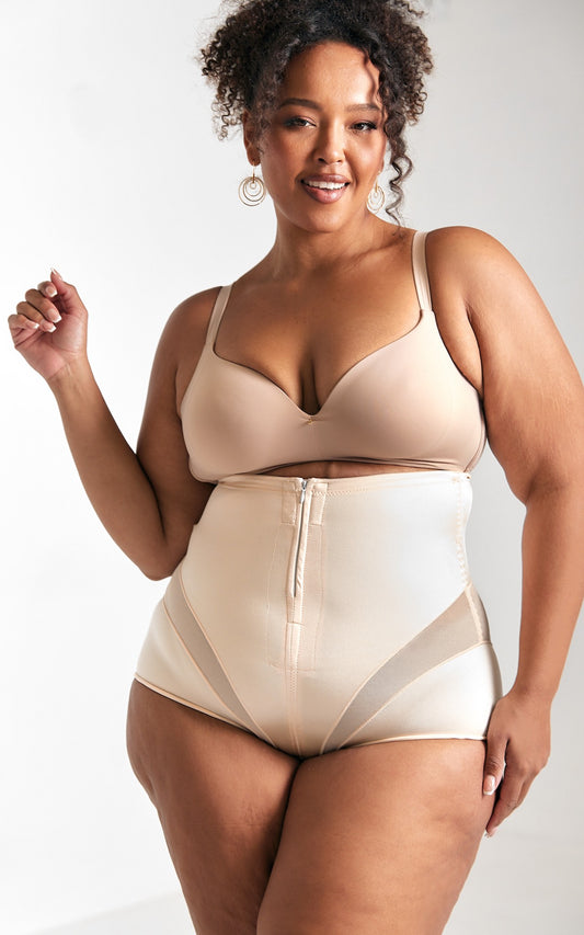 Ellie High Waisted Zipper Open Front Closure Shapewear Briefs - Nude