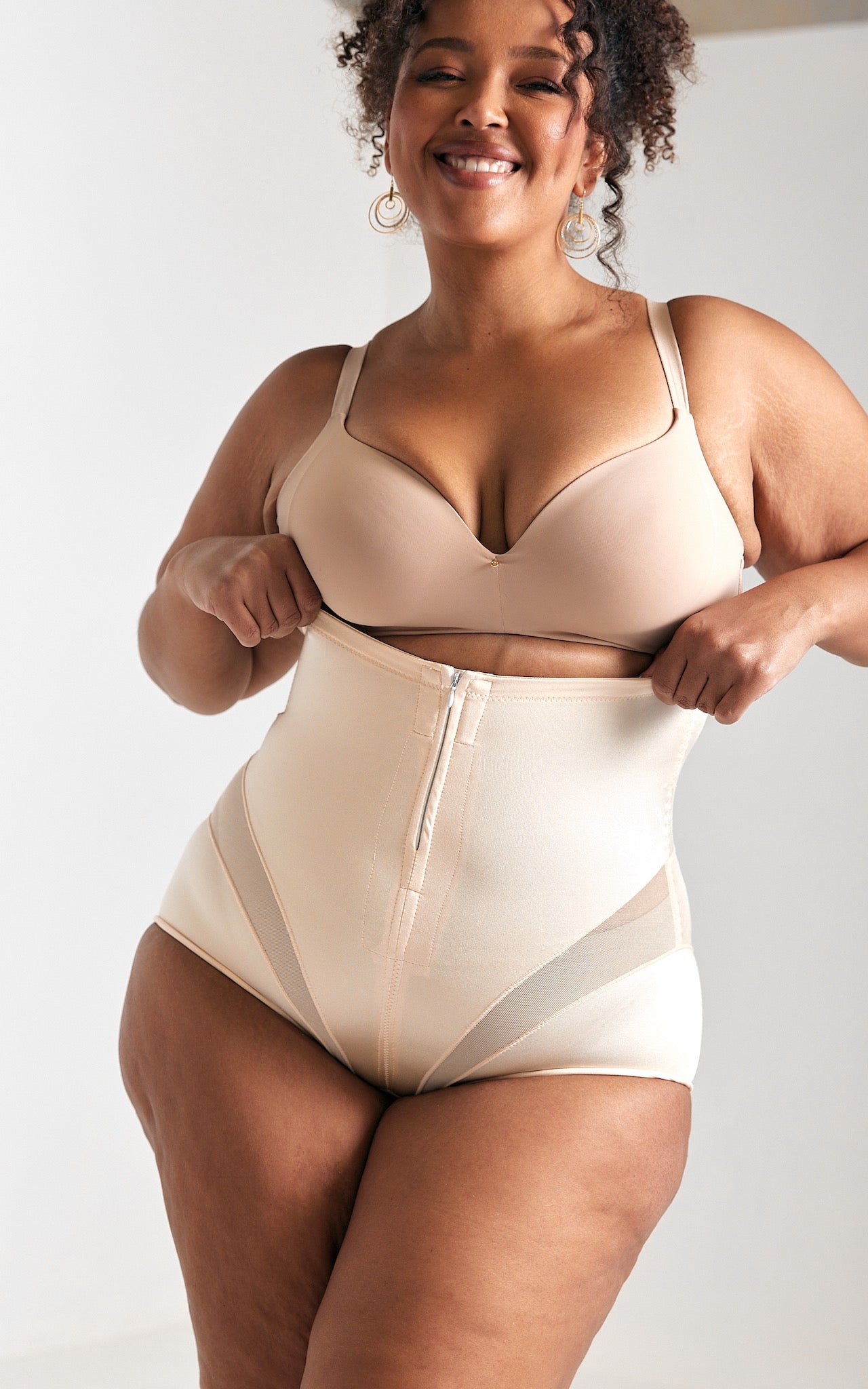 Ellie High Waisted Zipper Open Front Closure Shapewear Briefs - Nude