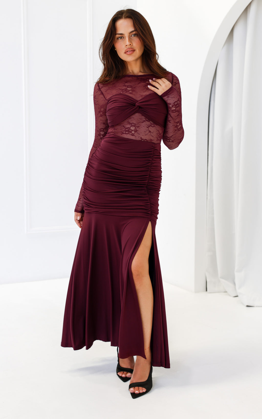 Eloquence Lace Maxi Dress - Wine