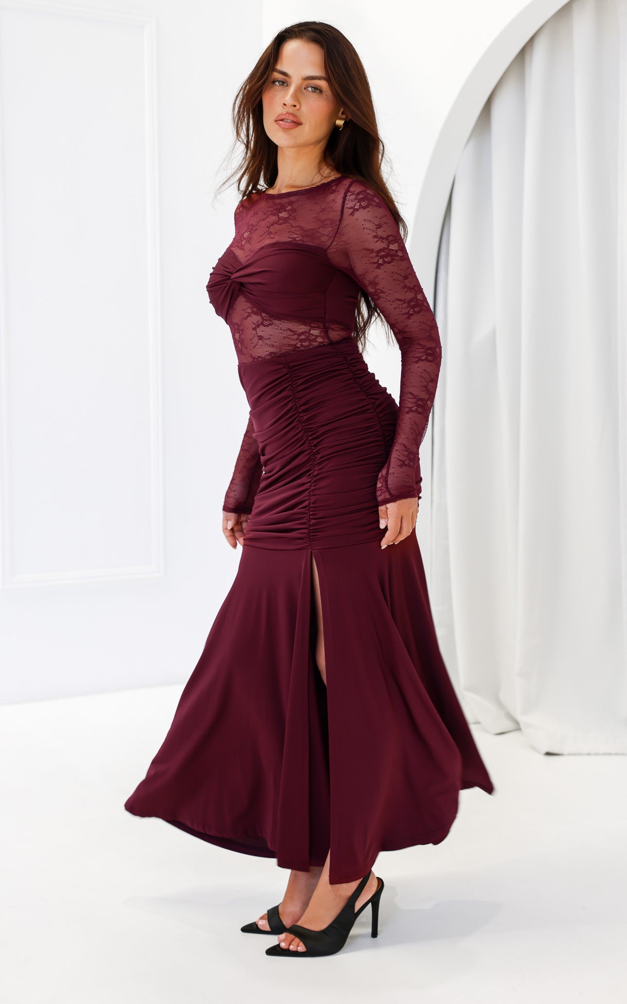 Eloquence Lace Maxi Dress - Wine