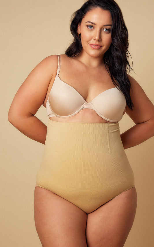 Elvina High Waisted Boning Shapewear Briefs - Nude