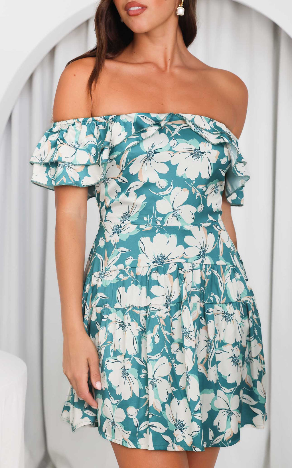 Emiko Mini Dress - Teal Green Floral