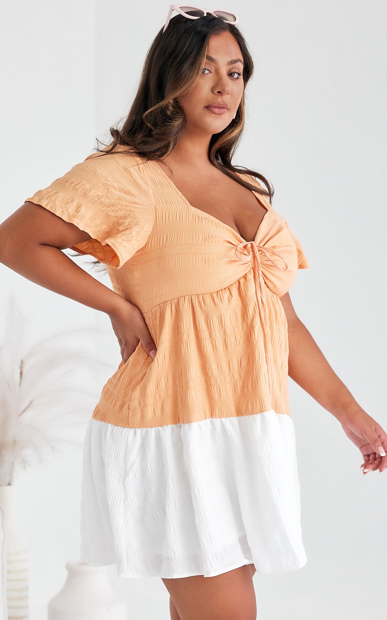 Emmeline Dress - Peach Orange Block