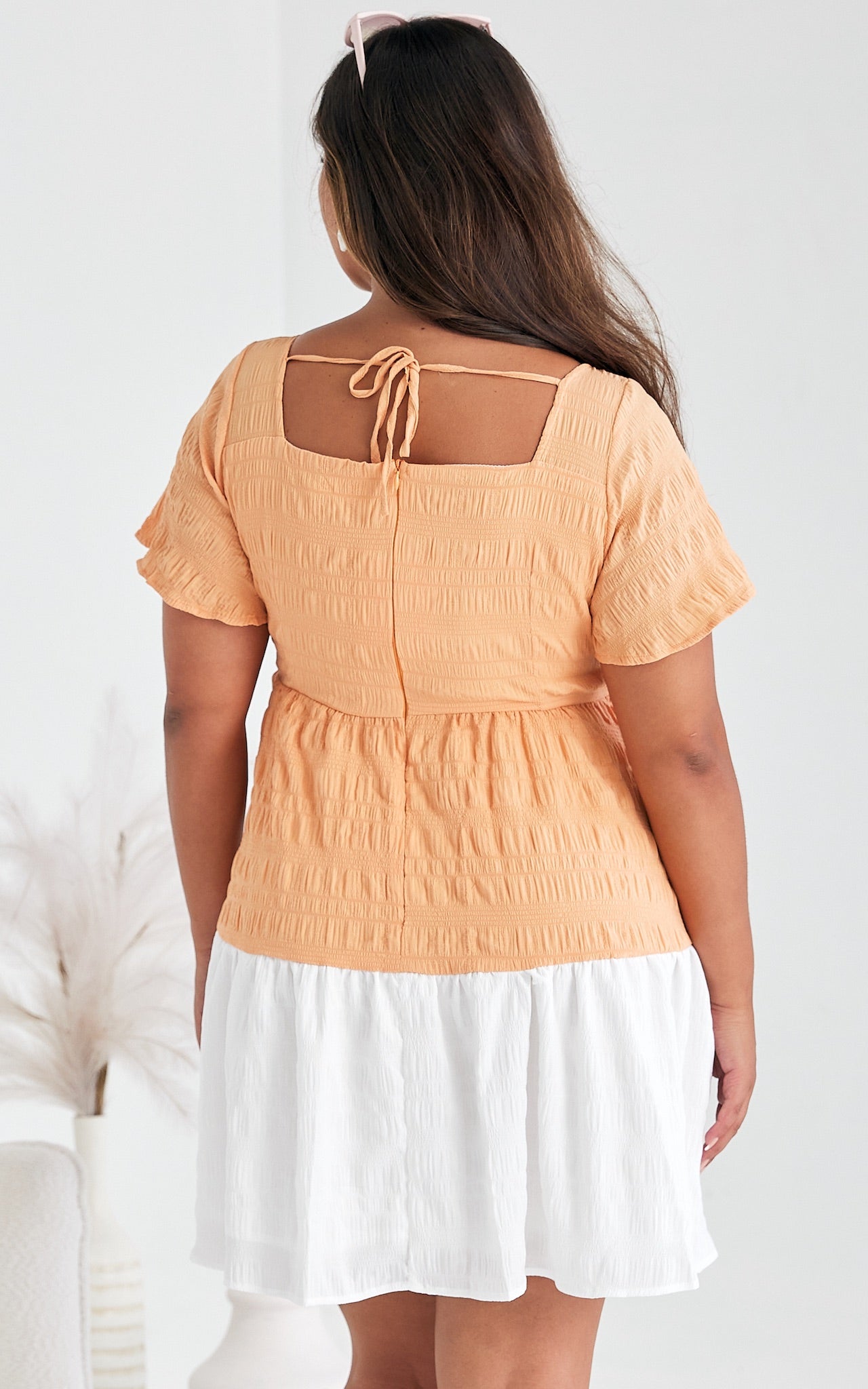 Emmeline Dress - Peach Orange Block