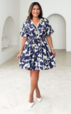 Emory Mini Dress - Cream Navy Floral