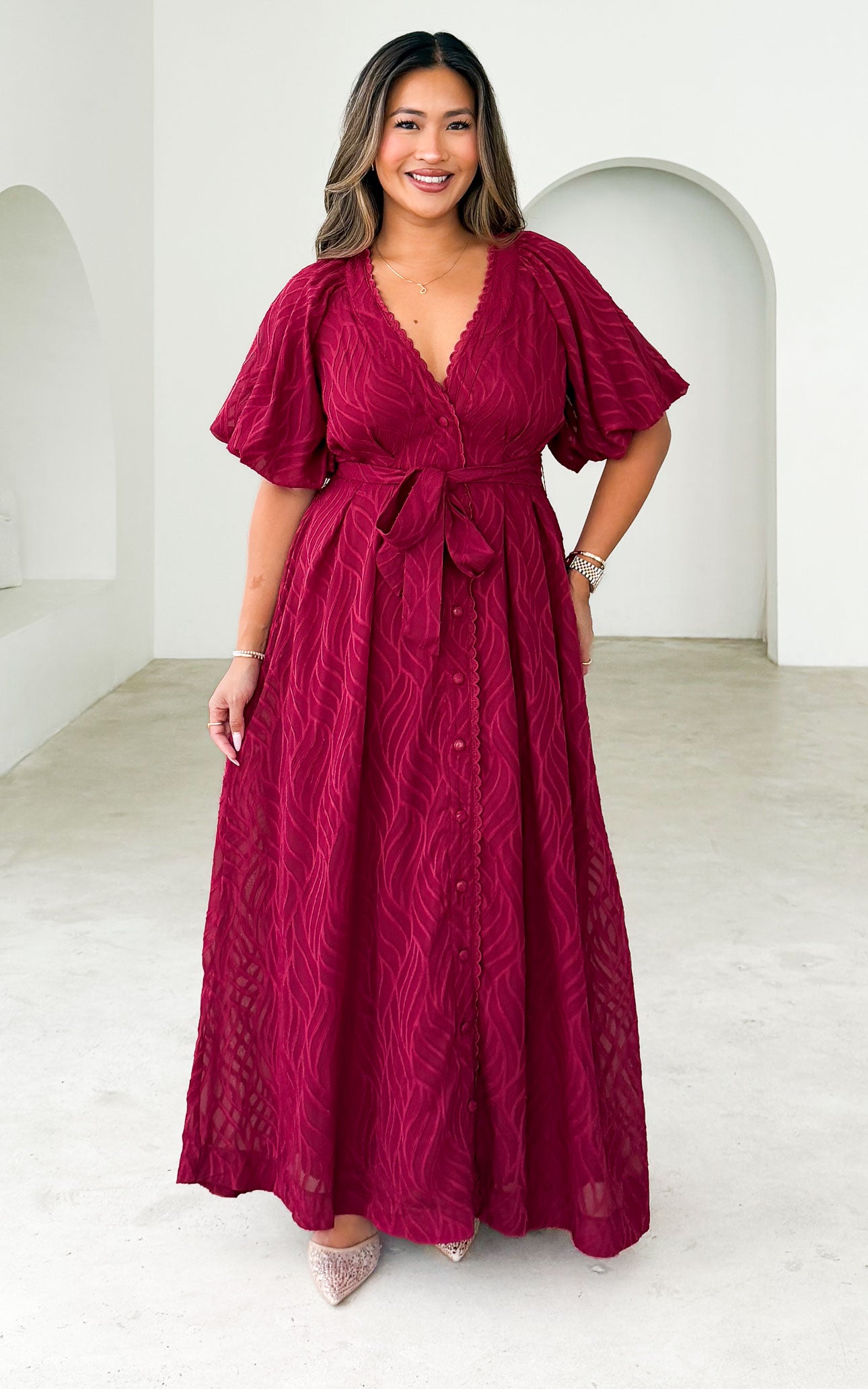 Emory Maxi Dress - Wine Texture