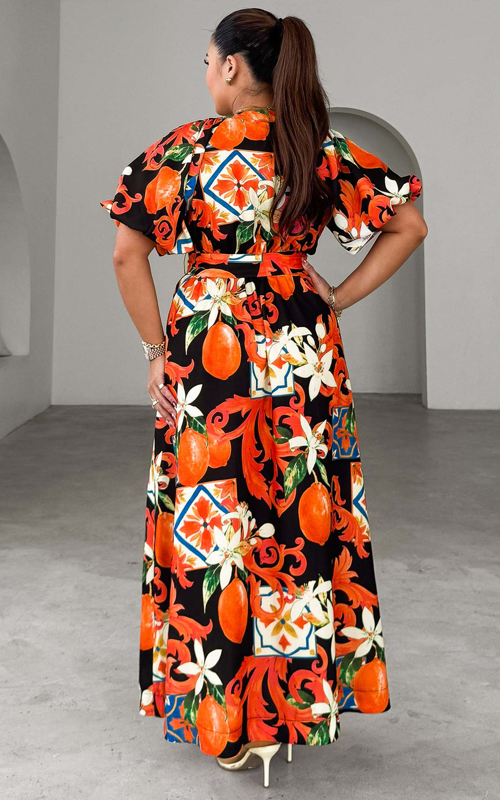 Emory Maxi Dress - Black Orange Print