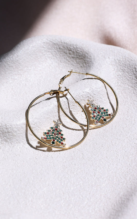 Enchanted Hoop Earrings - Big Gold Tree