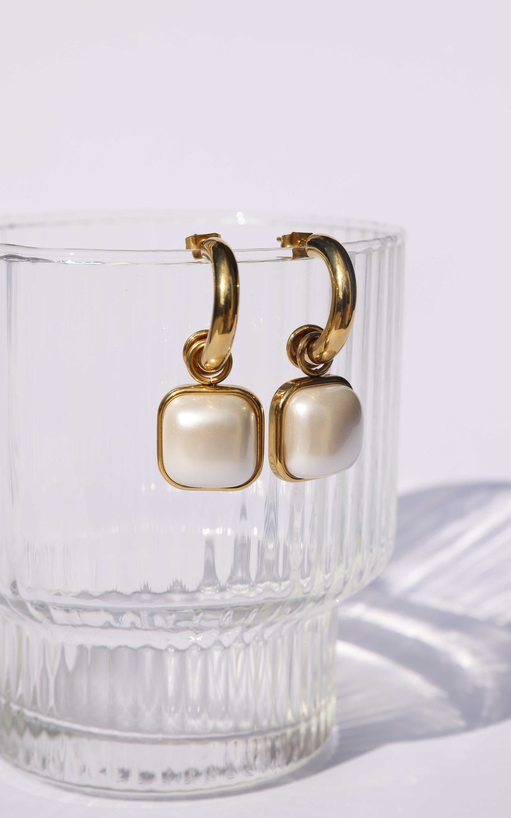Enrica Hoop Earrings - Gold Square Pearl