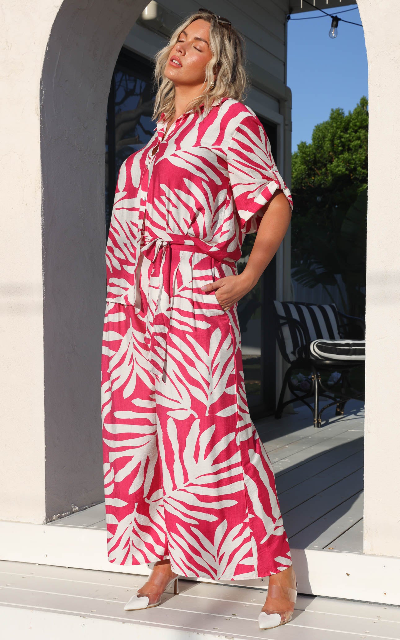 Paradise Lily Wide Leg Pants - Pink Print