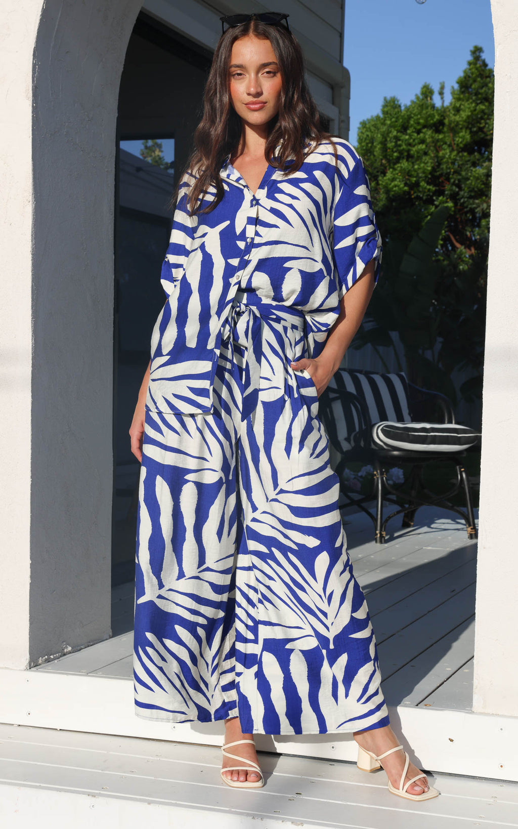 Paradise Lily Wide Leg Pants - Blue Print