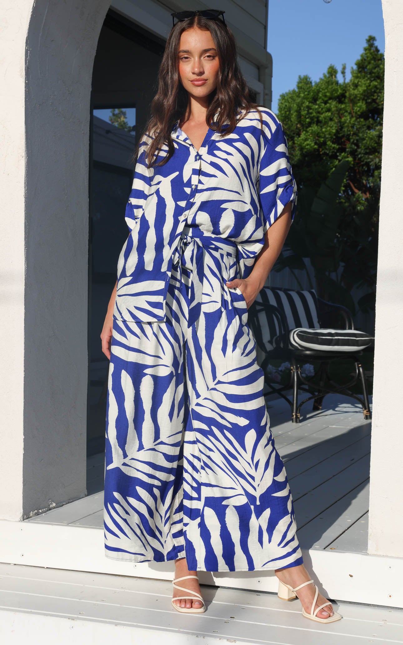 Paradise Lily Wide Leg Pants - Blue Print