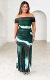 Eridania Mesh Maxi Dress - Emerald Multi Print