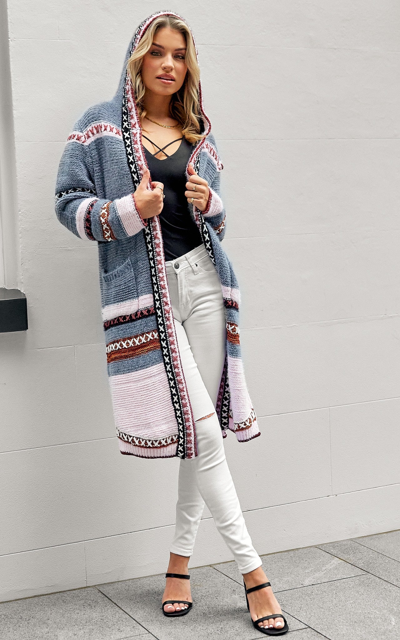 Estrella Knit Cardi - Grey Blue Blush Multi