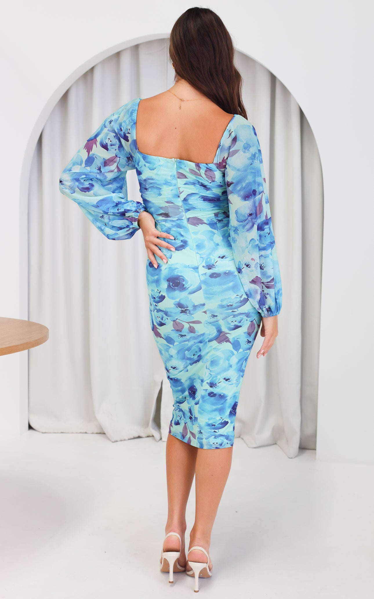 Eunice Mesh Midi Dress - Blue Floral